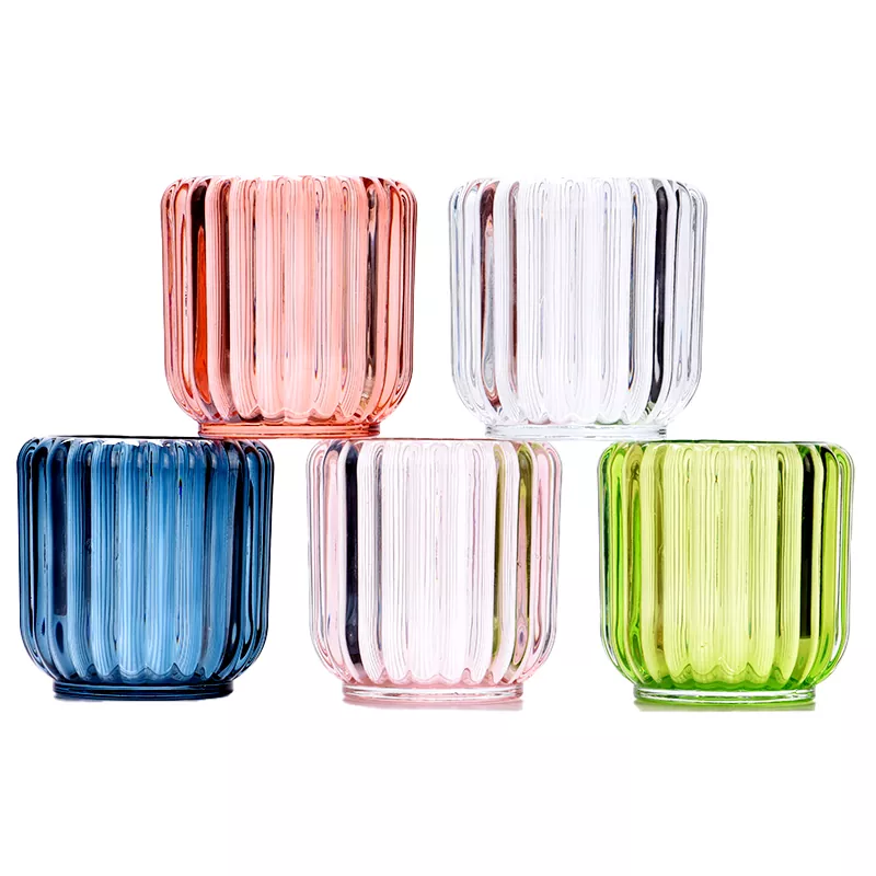 7oz Vertical Striped Glass Candle Holder