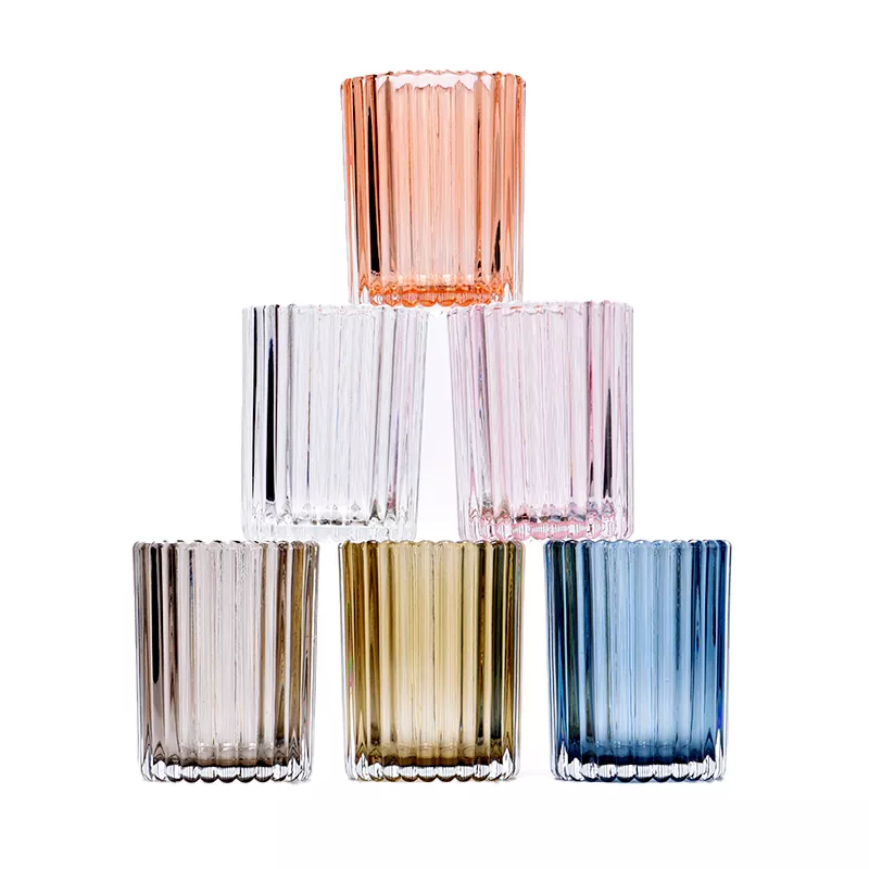 8oz Vertical Striped Glass Candle Holder
