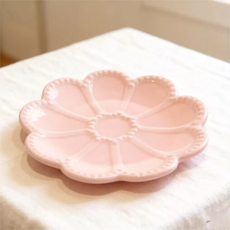 Decorative Pink Flower Ceramic Jewelry Tray