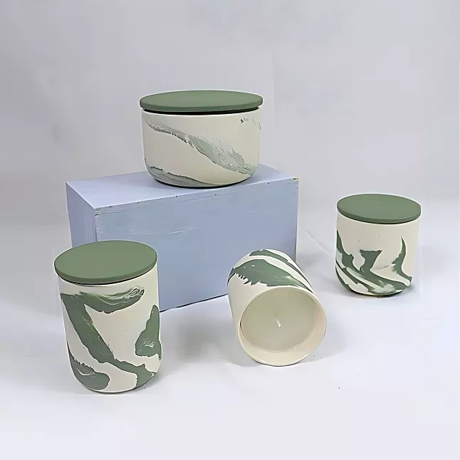 Natural Green Marbled Ceramic Candle Jar
