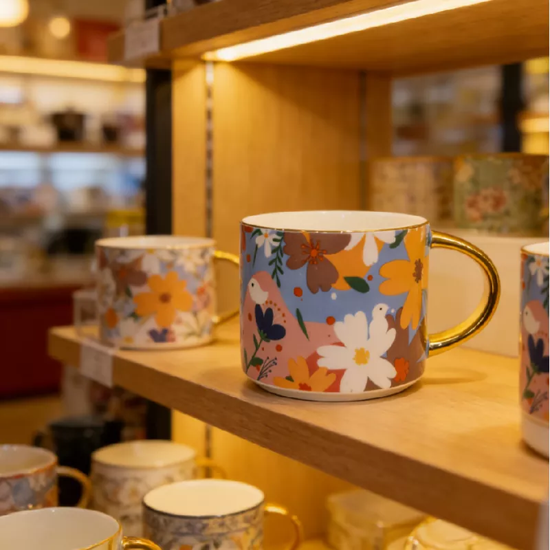 Vibrant Floral Ceramic Mug with Gold Trim Vibrant Floral Ceramic Mug with Gold Trim